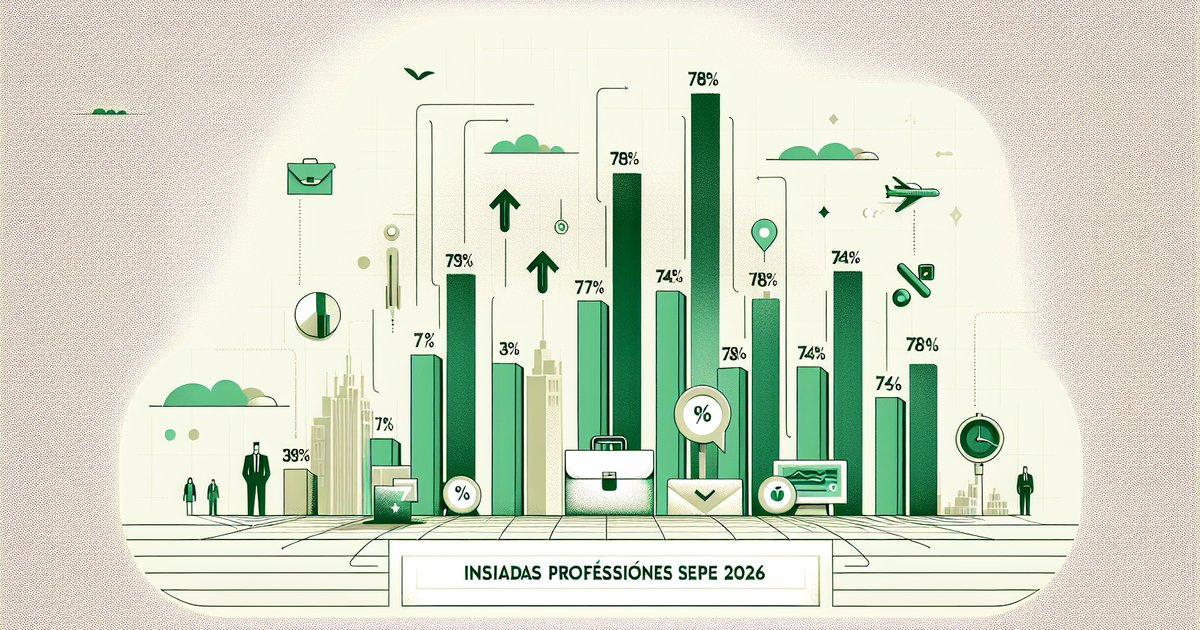 Gráfico de barras con tasas de inserción laboral por familia profesional tras curso SEPE 2026
